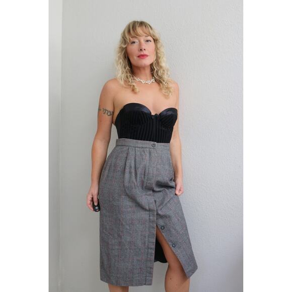 1990's Vintage Giorgio Sant'Angelo Wool Plaid Work Skirt ~ Women's MD 29" Waist - Picture 4 of 9